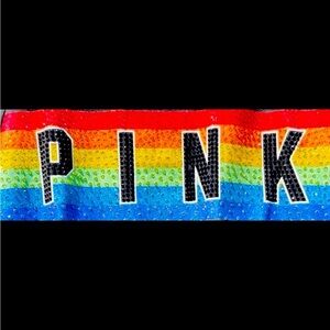 Victoria’s Secret PINK Rainbow Bling Logo Campus T-Shirt Medium